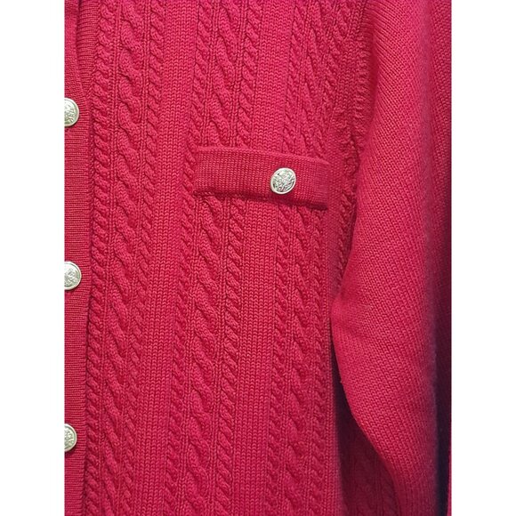 Vtg Talbots Cable Knit Merino Wool Holiday Outdoor Warm Sz Large Winter Cardigan - Picture 2 of 8